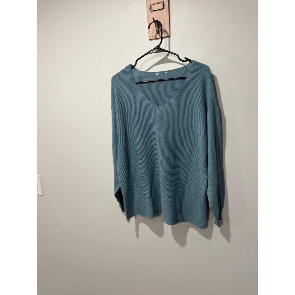 Evereve Gilded Intent Kaylan V-Neck Ribbed Sweater Blue Teal XL CJEMS0610-BLU